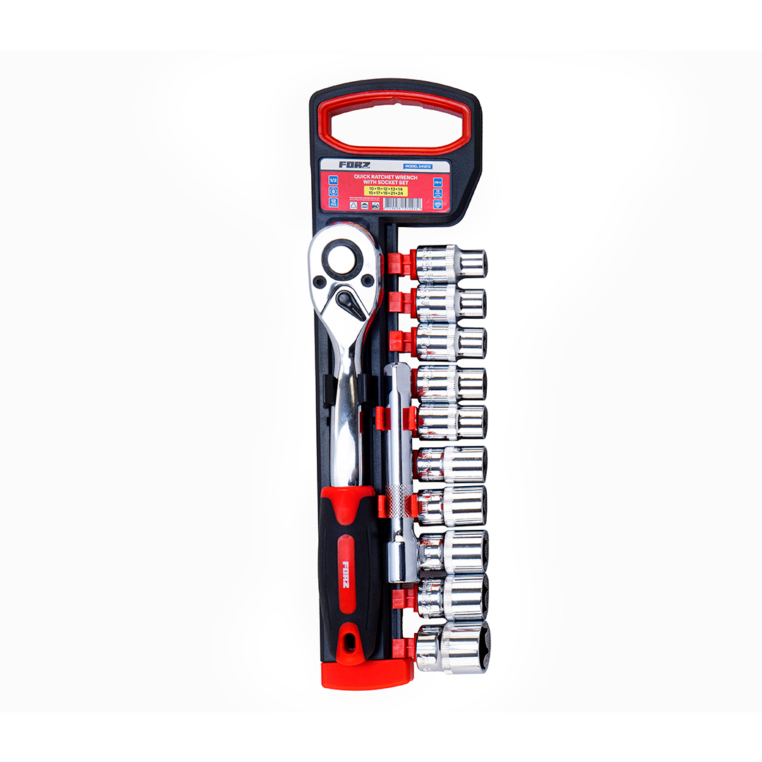 Набор торцевых головок с трещоткой FORZ (1/2), 12 предметов, 72 зубьев, CrV, 541212