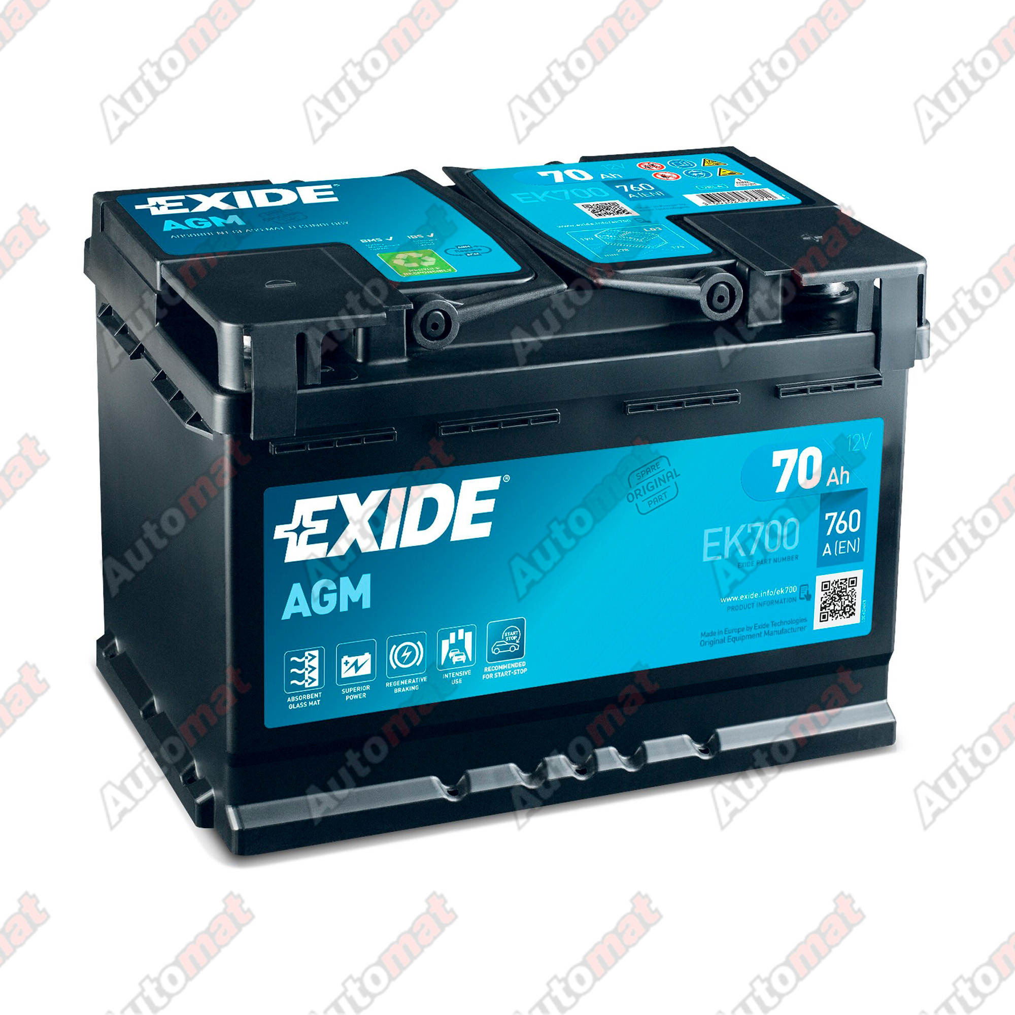 Аккумуляторная батарея EXIDE EK700 MICRO-HYBRID AGM NEW 12V 70Ah 760A B13