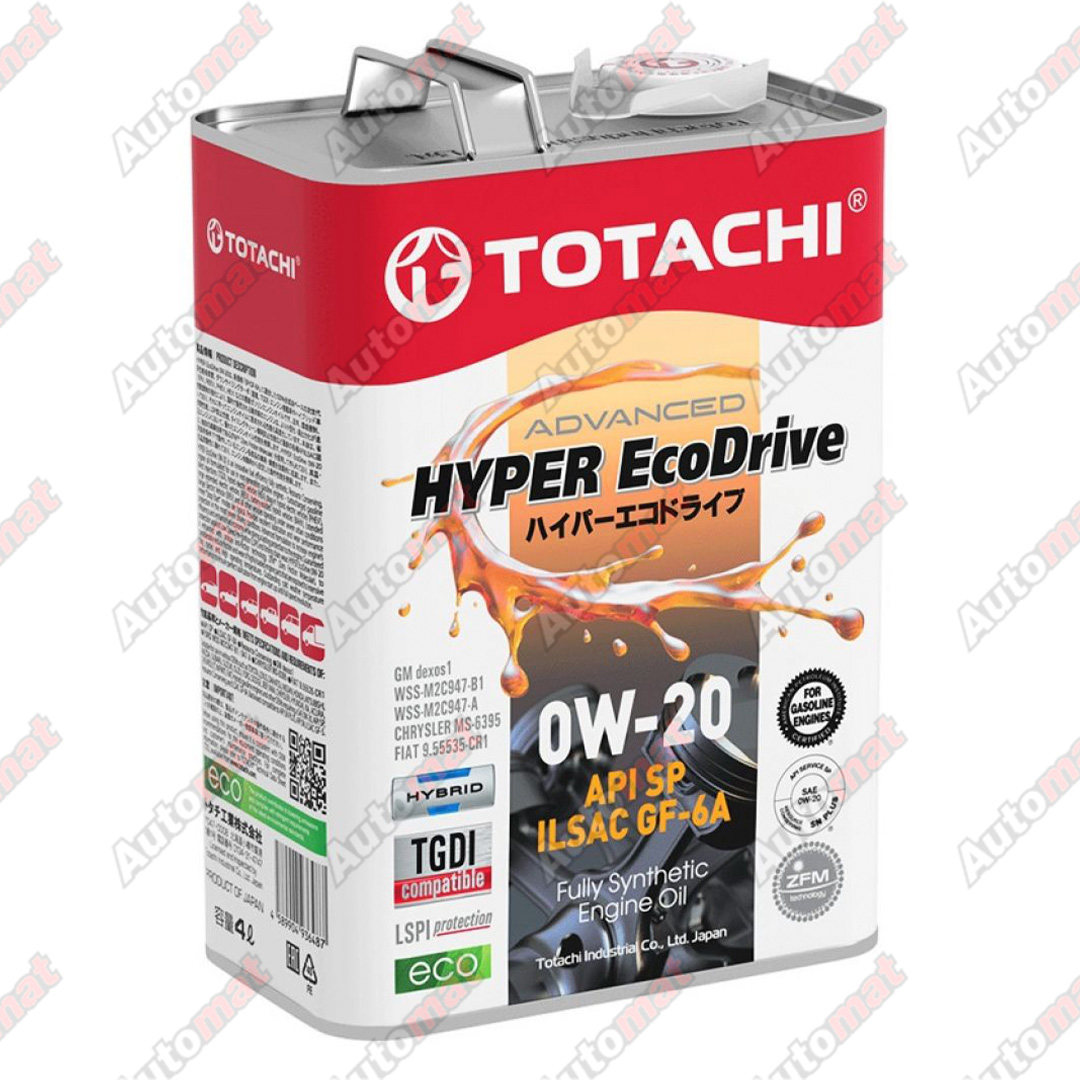 Масло моторное синтетическое TOTACHI HYPER EcoDrive Fully Synthetic SAE 0W-20 API SP/RC, ILSAC GF-6A 4л