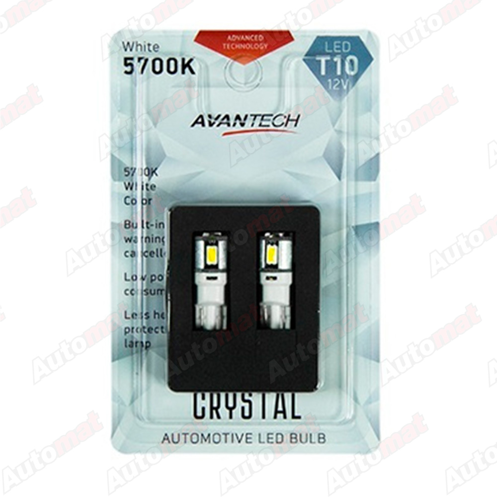 Лампа светодиодная AVANTECH 12V LED T10 W5W 5700K, комплект 2 шт