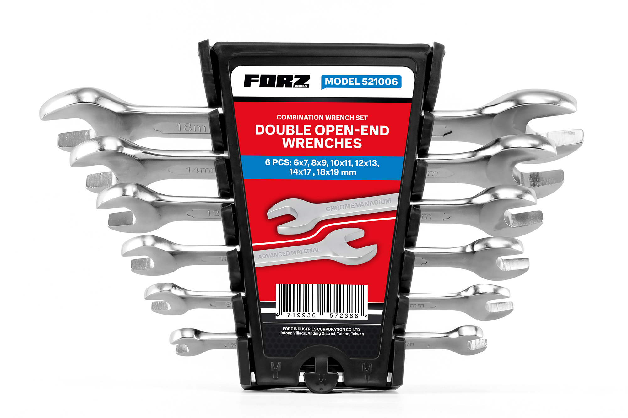 Набор рожковых ключей FORZ 6 предметов, 6х7, 8х9, 10х11, 12х13, 14х17, 18х19 мм, CrV