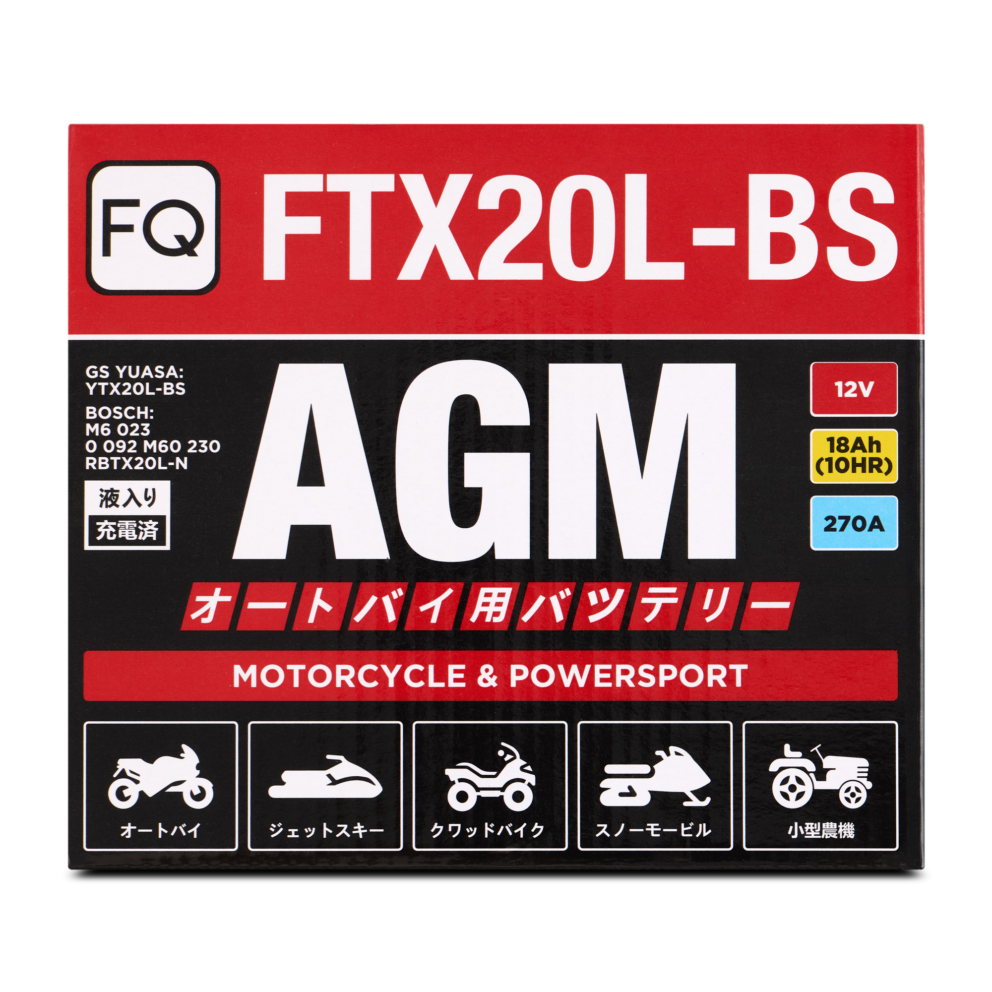 Мото аккумулятор AGM FQ 18Ah FTX20L-BS