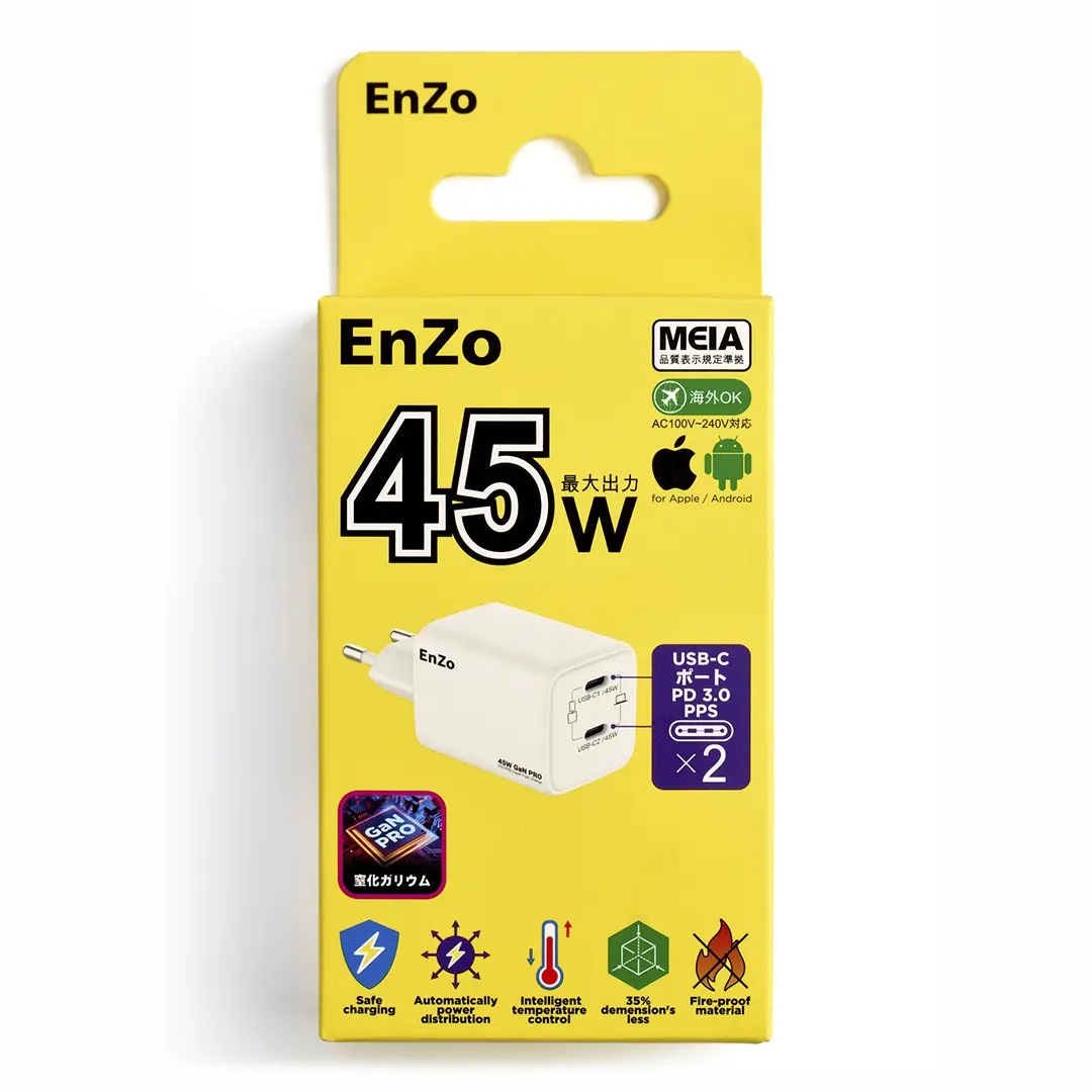 Сетевое зарядное устройство EnZo GaN PRO USB Type-C+C 45W PD/QC белый W45-2C