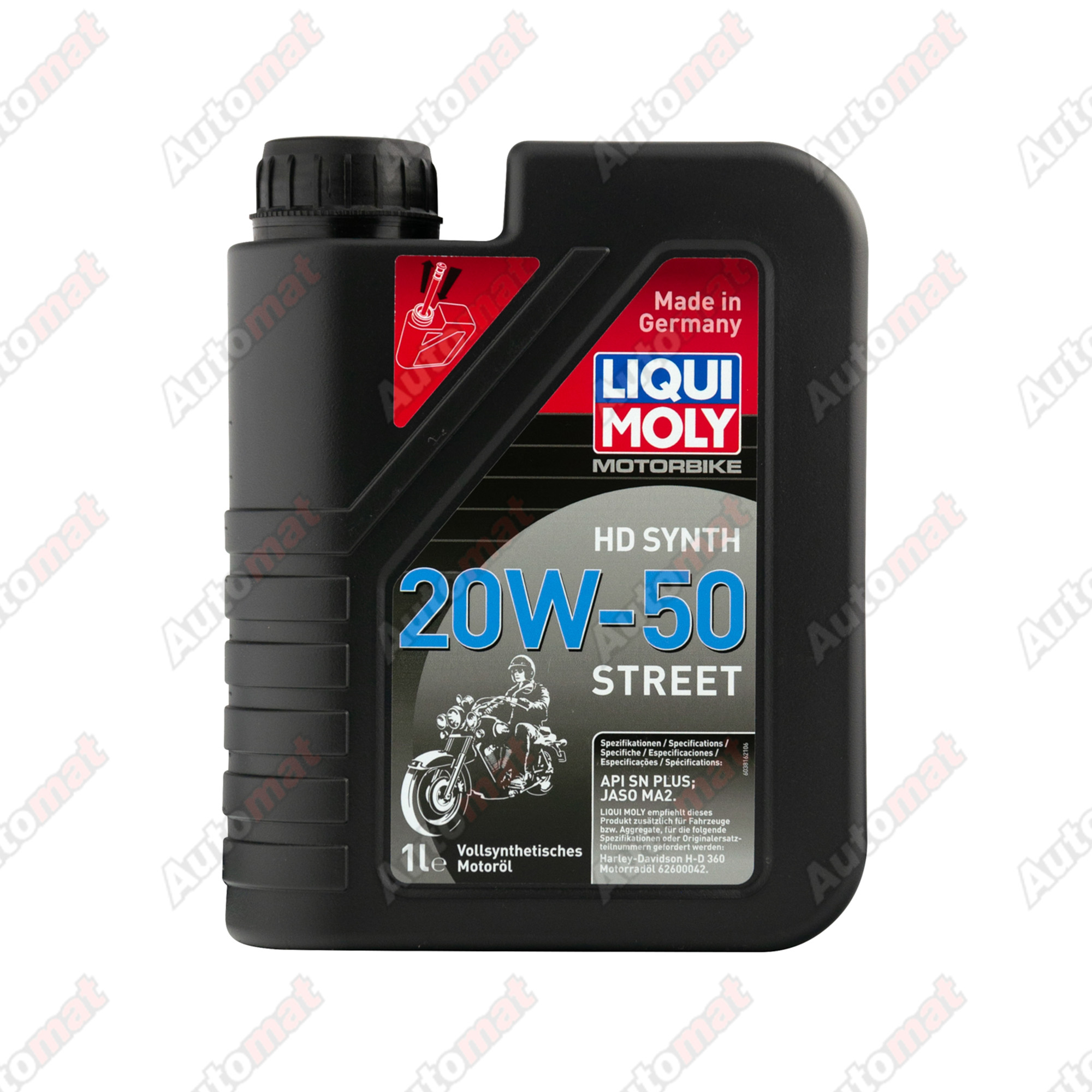 Моторное масло синтетическое для 4-тактных мотоциклов LiquiMoly Motorbike HD Synth Street 20W-50 SN Plus MA2, 1л 3816